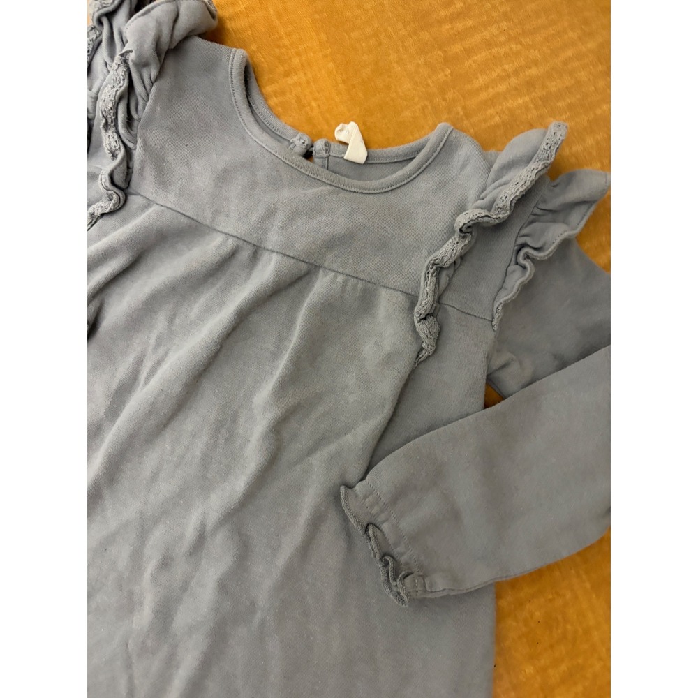 Quincy Mae Baby Girls Dusty Gray Ruffle Lace Trim Jersey Dress 12-18M